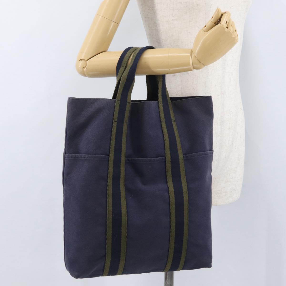 HERMES Fourre Tout Cabass Hand Bag Canvas Navy Auth 168818