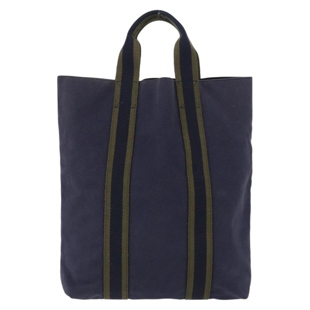 HERMES Fourre Tout Cabass Hand Bag Canvas Navy Auth 168818