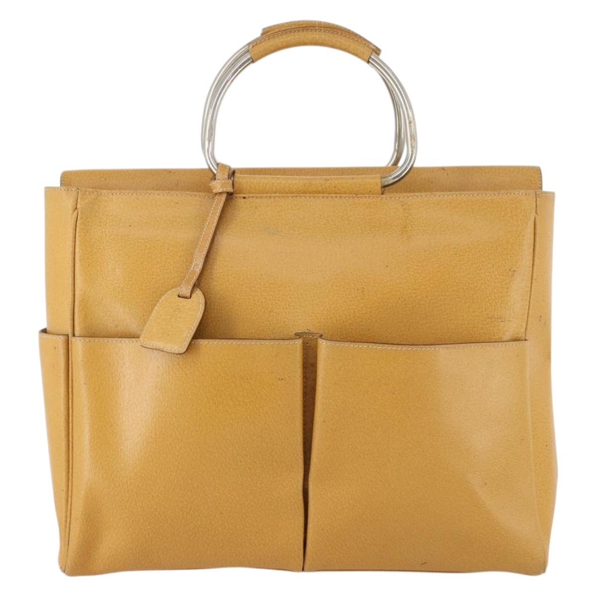 GUCCI Hand Bag Leather Beige Auth 168819