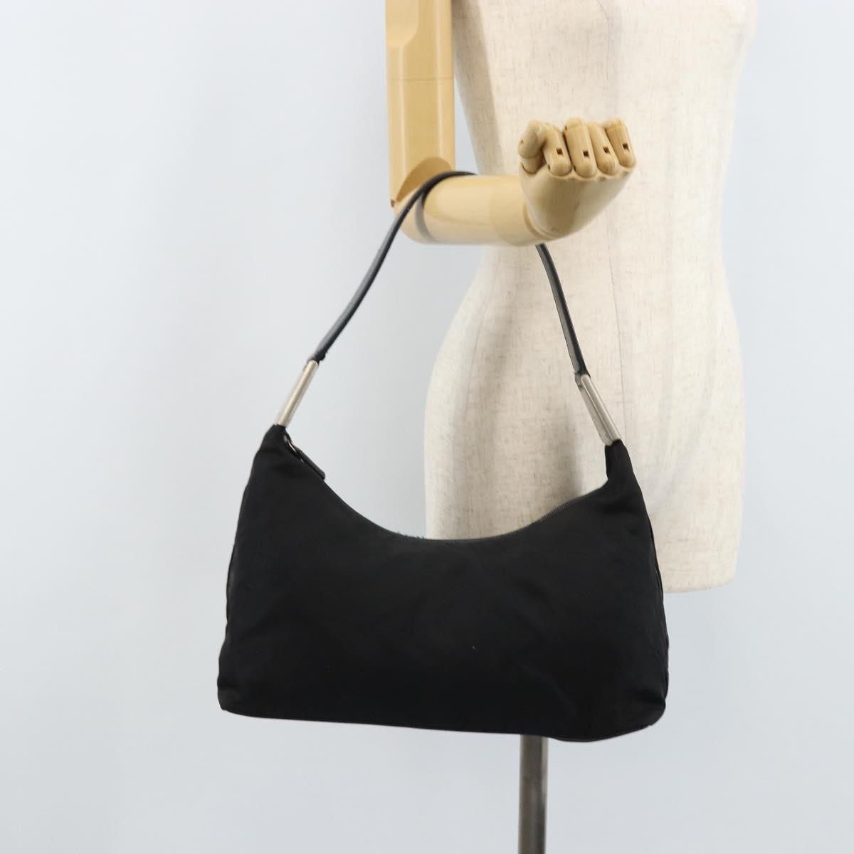 PRADA Shoulder Bag Nylon Black Silver Auth 168820
