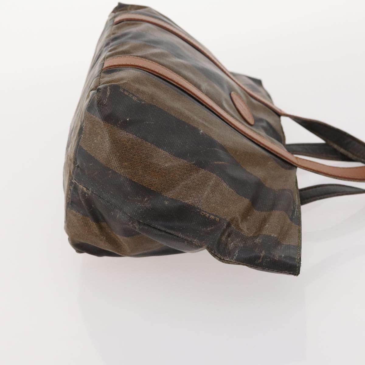 FENDI Zucchino Canvas Pekan Hand Bag 4 Set Brown Black Auth 168826