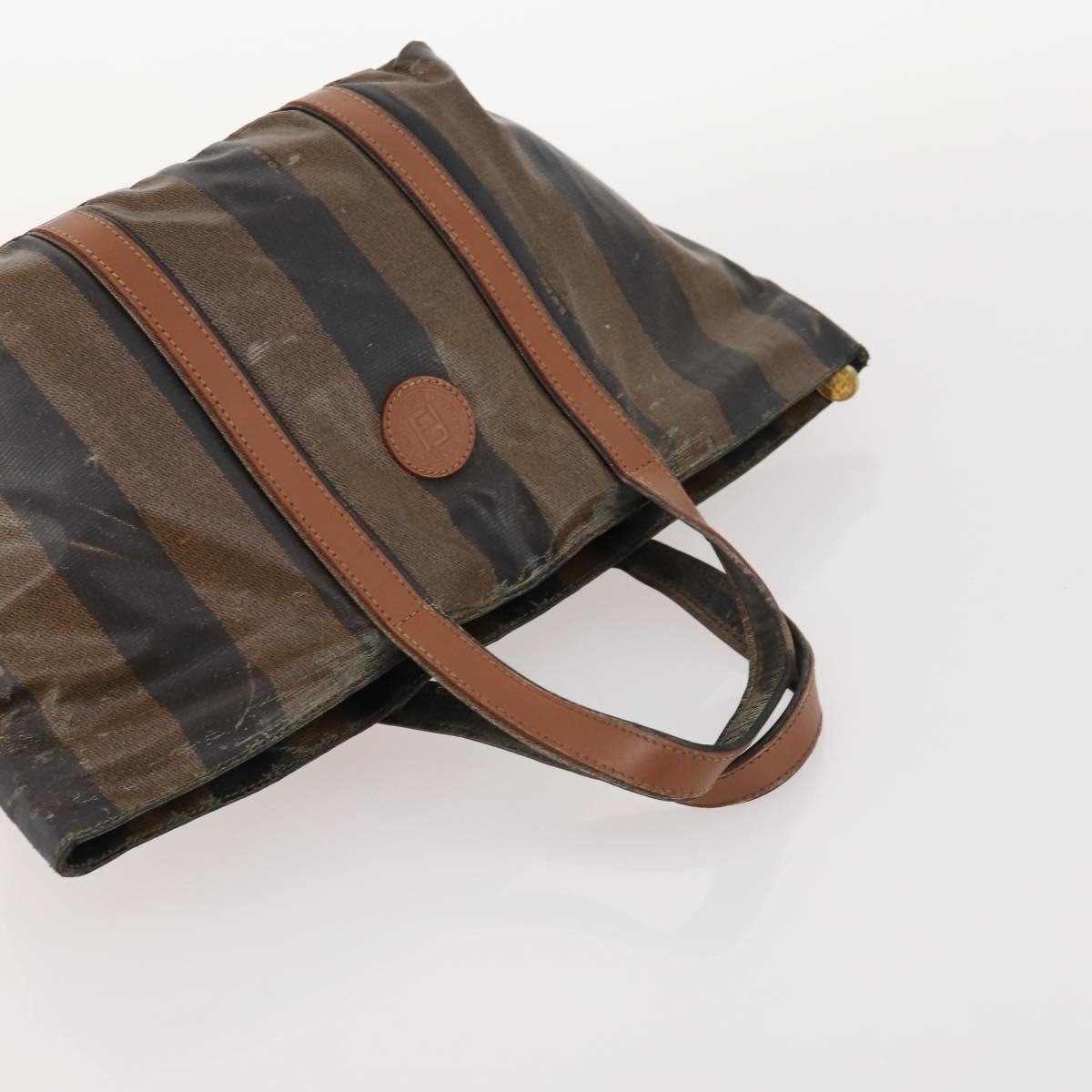 FENDI Zucchino Canvas Pekan Hand Bag 4 Set Brown Black Auth 168826
