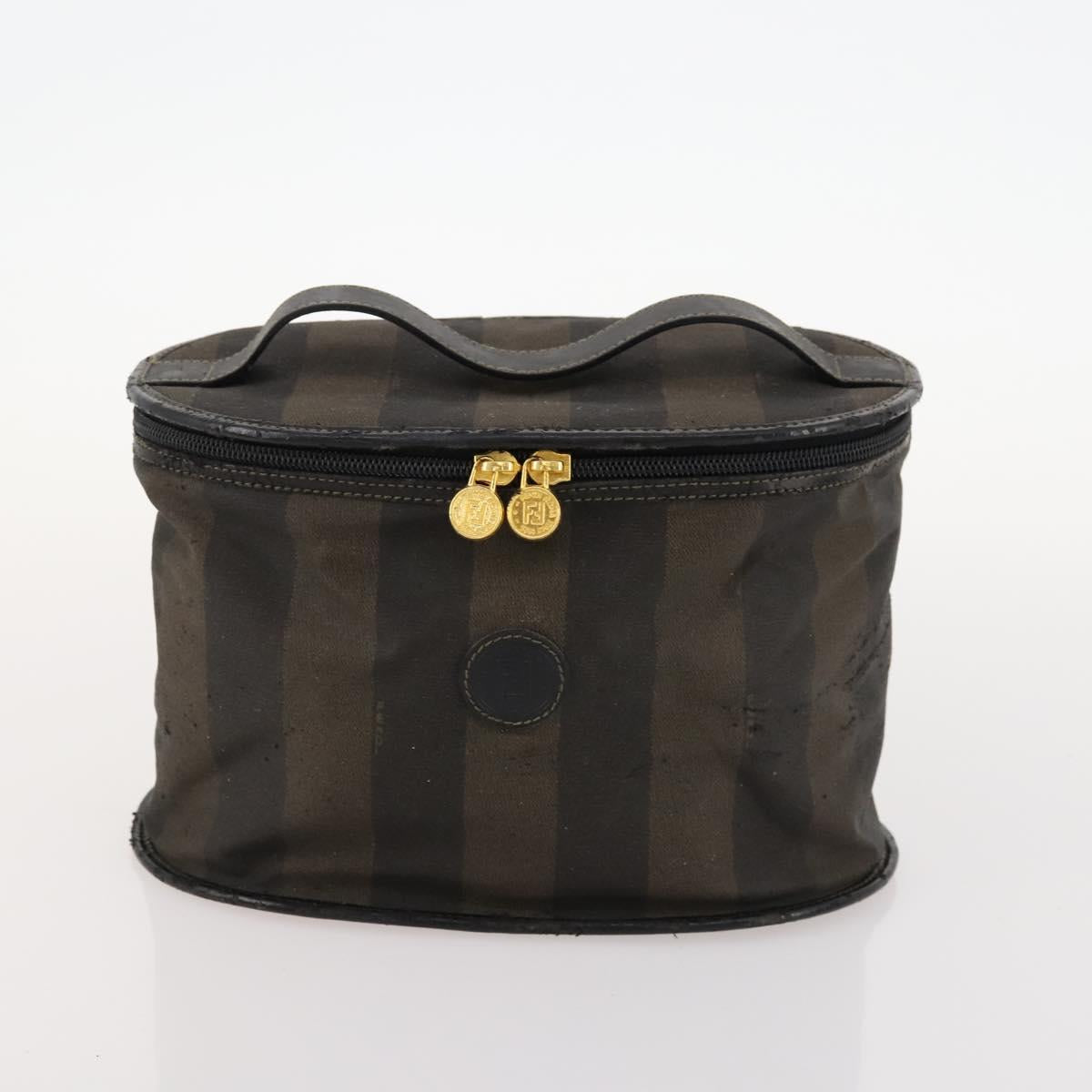 FENDI Zucchino Canvas Pekan Hand Bag 4 Set Brown Black Auth 168826