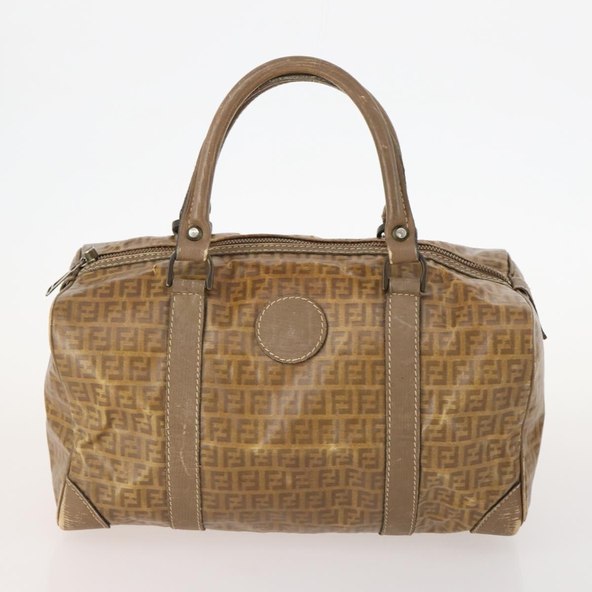 FENDI Zucchino Canvas Pekan Hand Bag 4 Set Brown Black Auth 168826