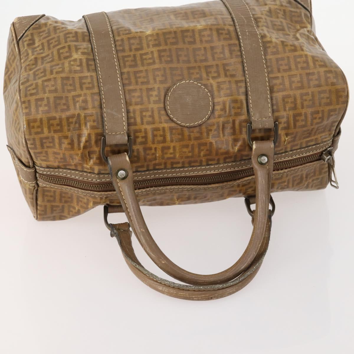 FENDI Zucchino Canvas Pekan Hand Bag 4 Set Brown Black Auth 168826