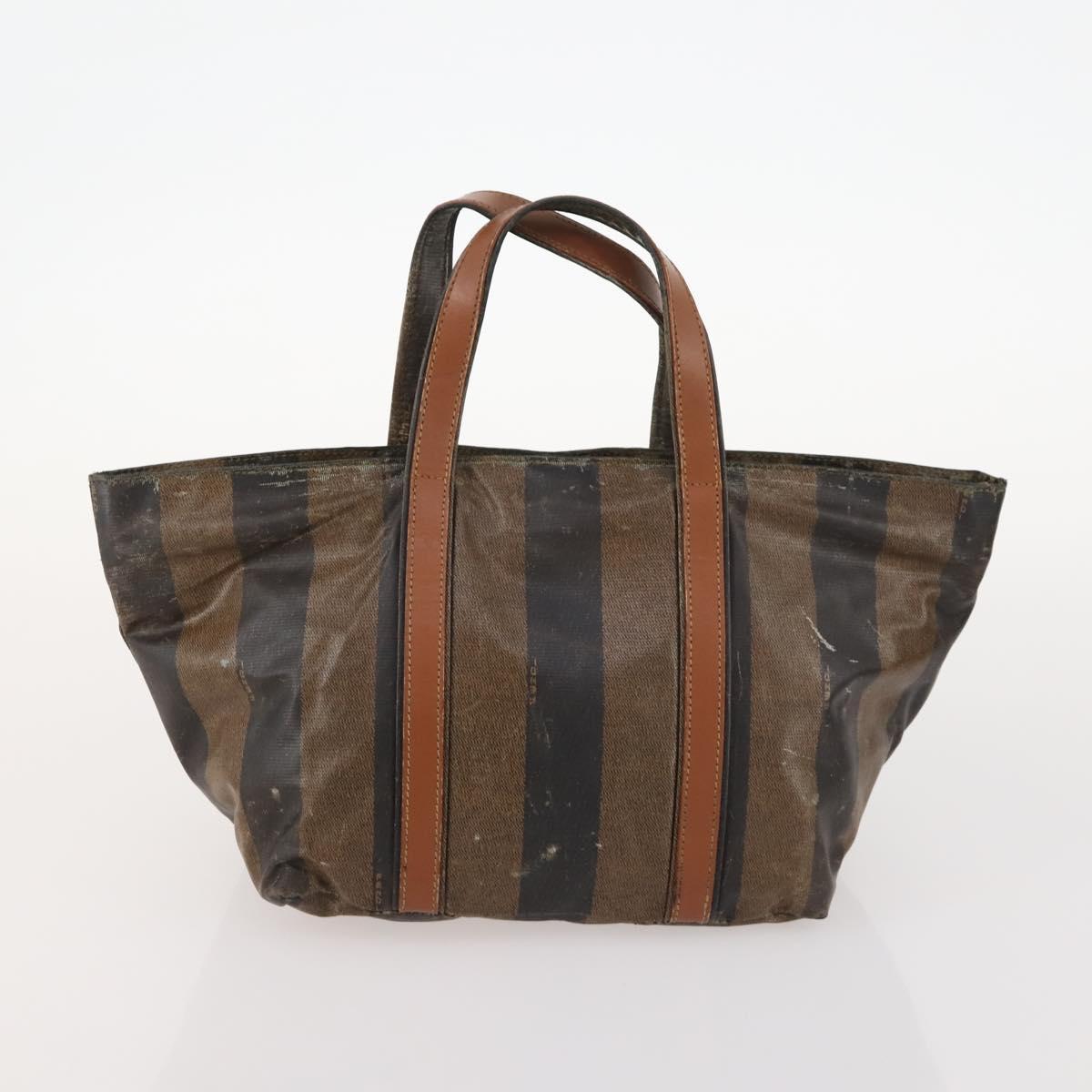 FENDI Zucchino Canvas Pekan Hand Bag 4 Set Brown Black Auth 168826
