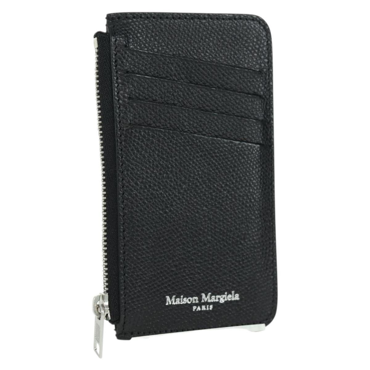 Maison Margiela Card Case Leather Black Silver Auth 168834M