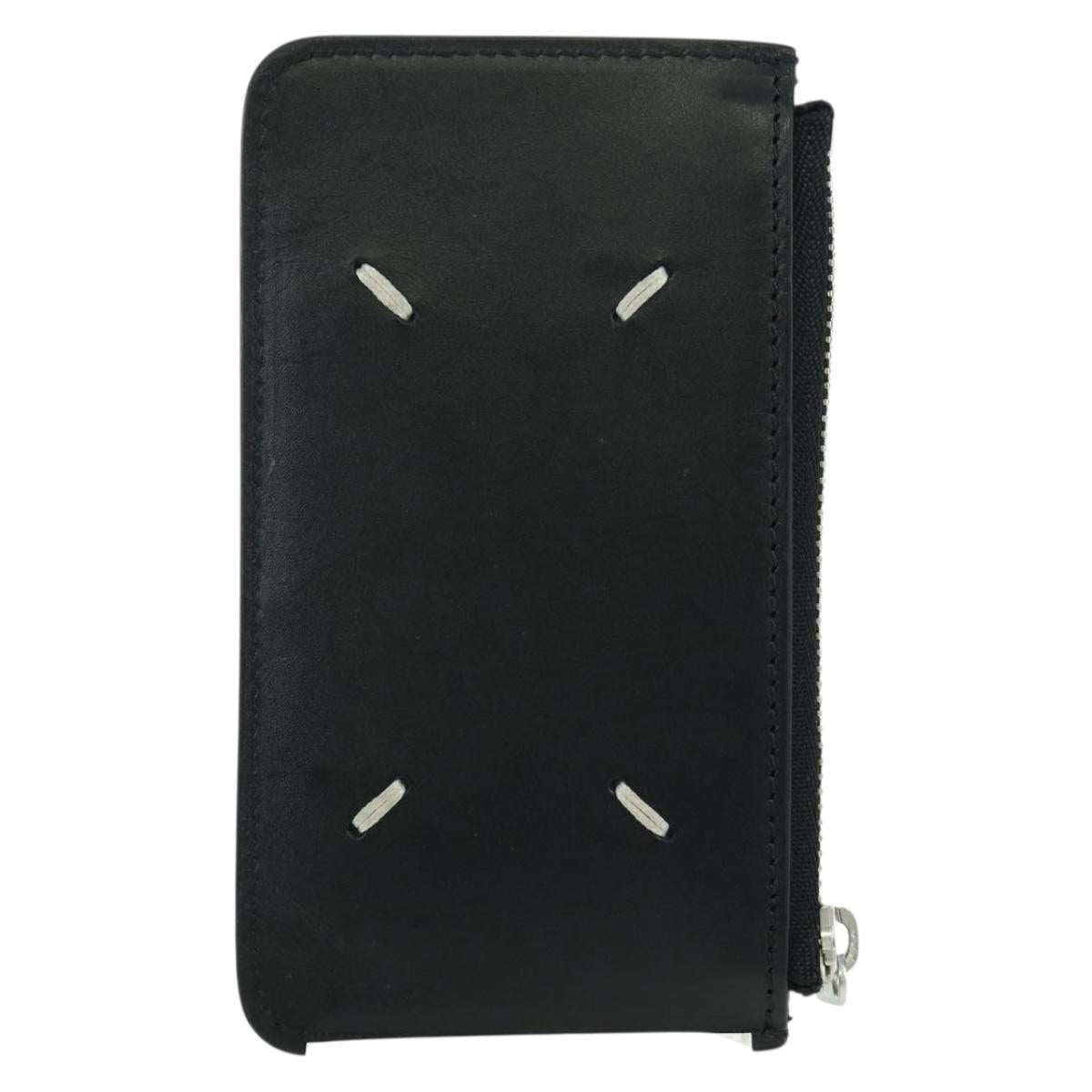 Maison Margiela Card Case Leather Black Silver Auth 168834M