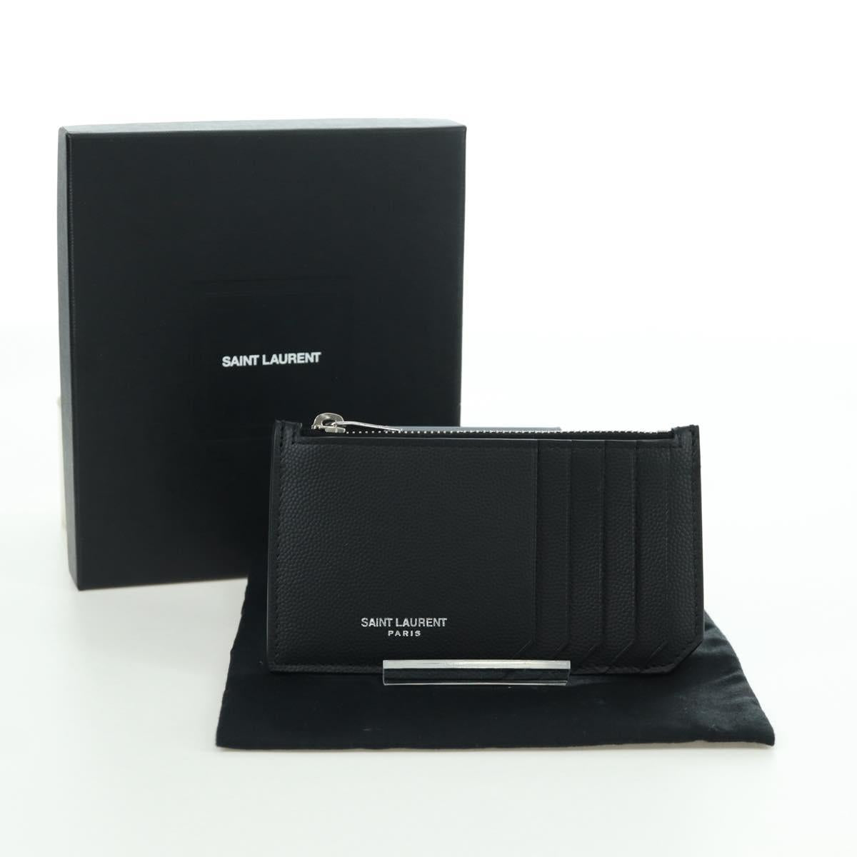 SAINT LAURENT Card Case Leather Black Auth 168835M