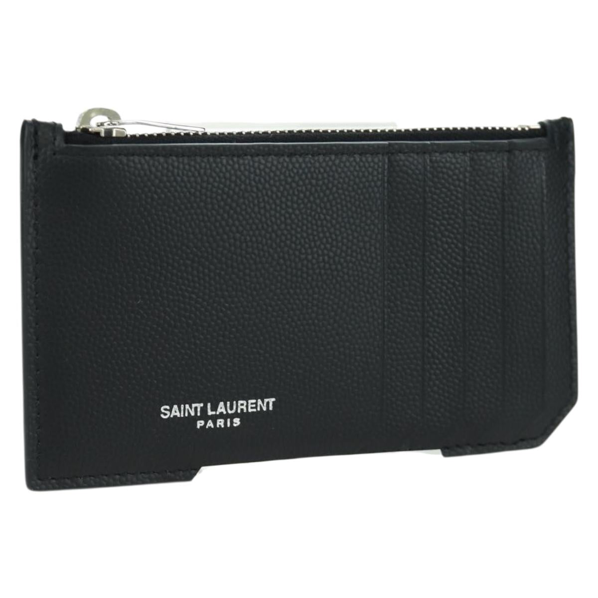 SAINT LAURENT Card Case Leather Black Auth 168835M