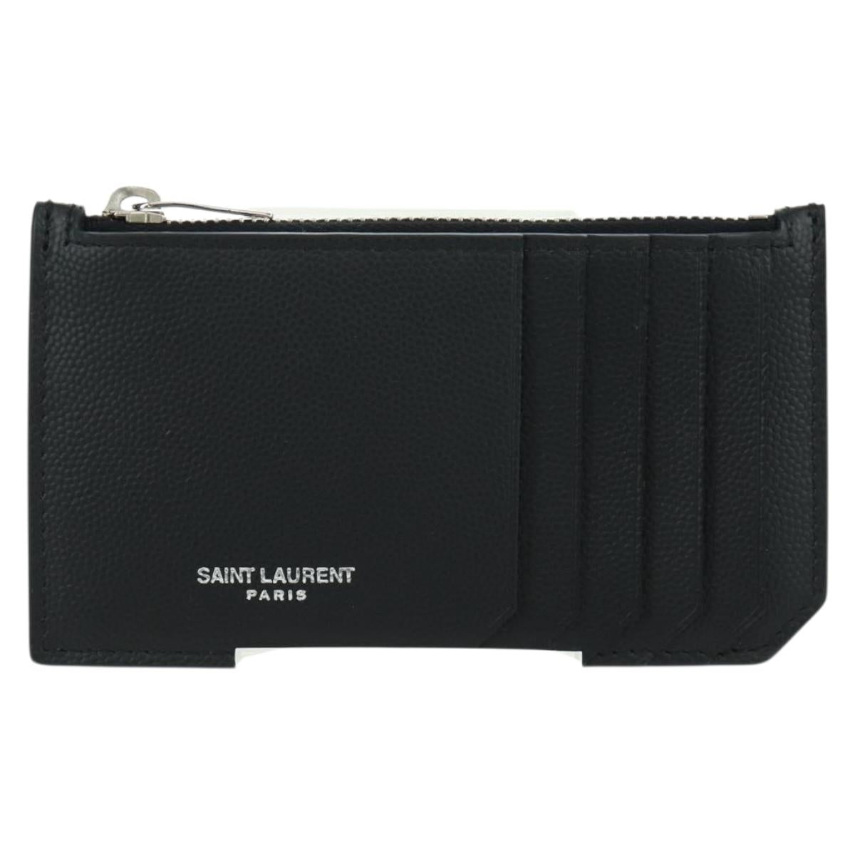SAINT LAURENT Card Case Leather Black Auth 168835M
