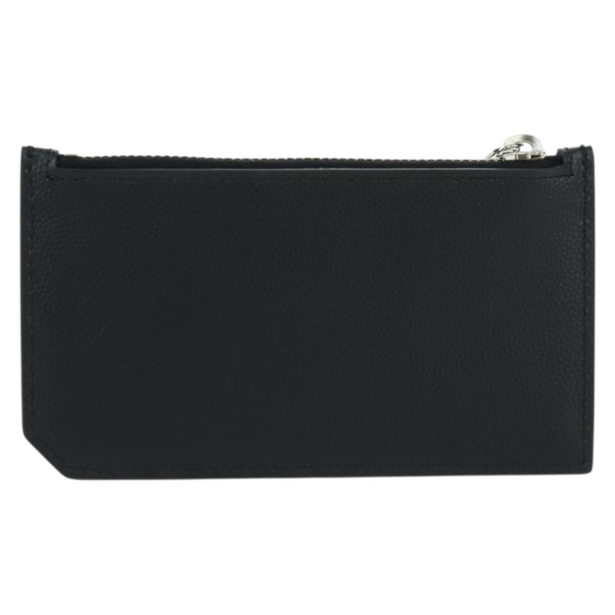 SAINT LAURENT Card Case Leather Black Auth 168835M