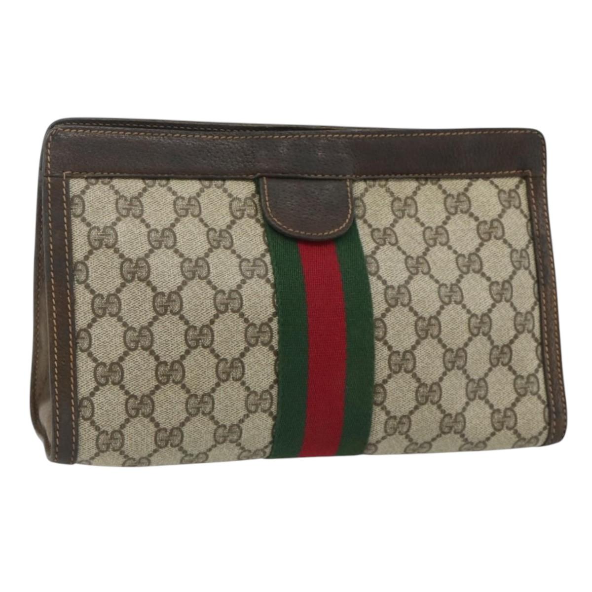 GUCCI GG Supreme Web Sherry Line Clutch Bag PVC Beige 41 014 2125 28 Auth 168839