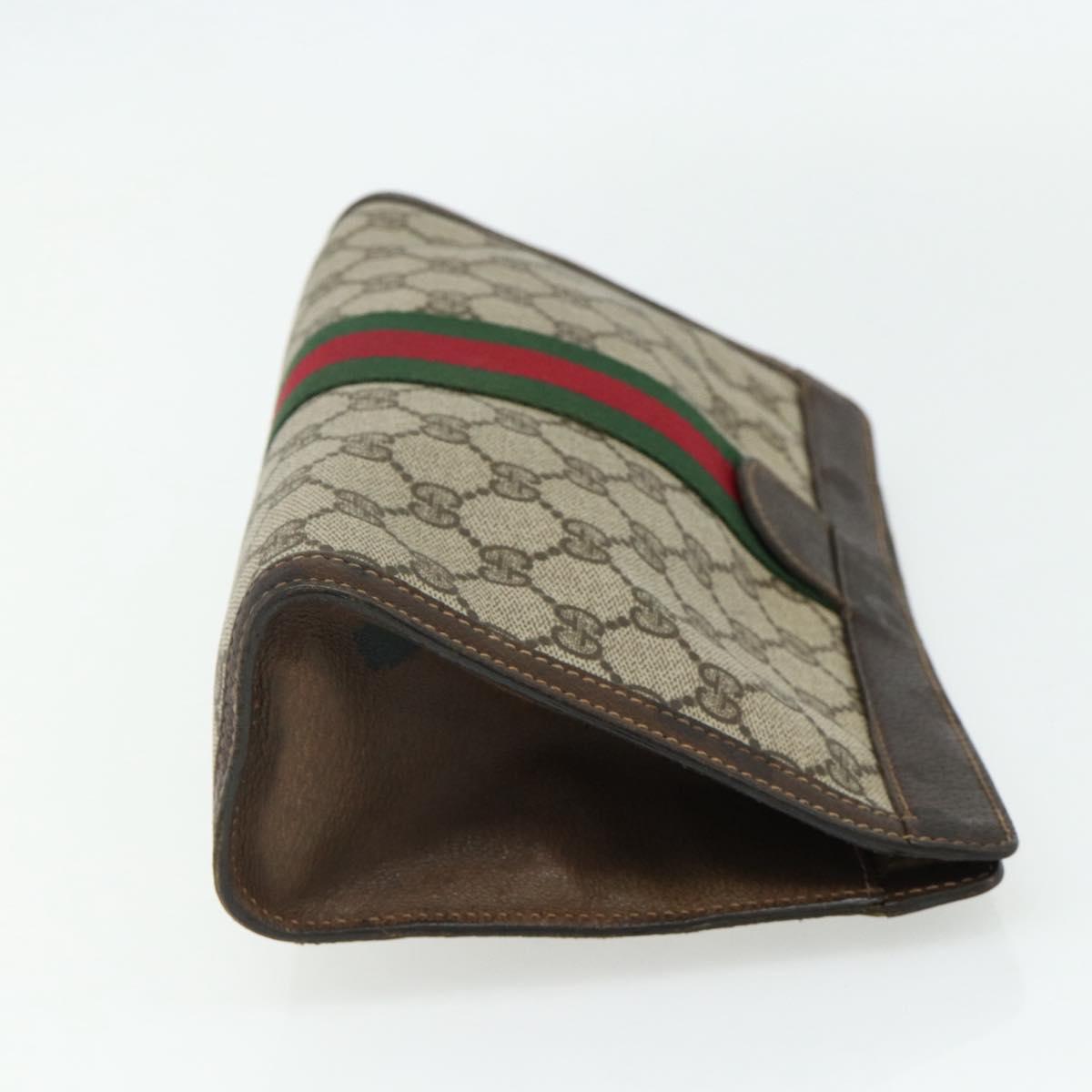 GUCCI GG Supreme Web Sherry Line Clutch Bag PVC Beige 41 014 2125 28 Auth 168839