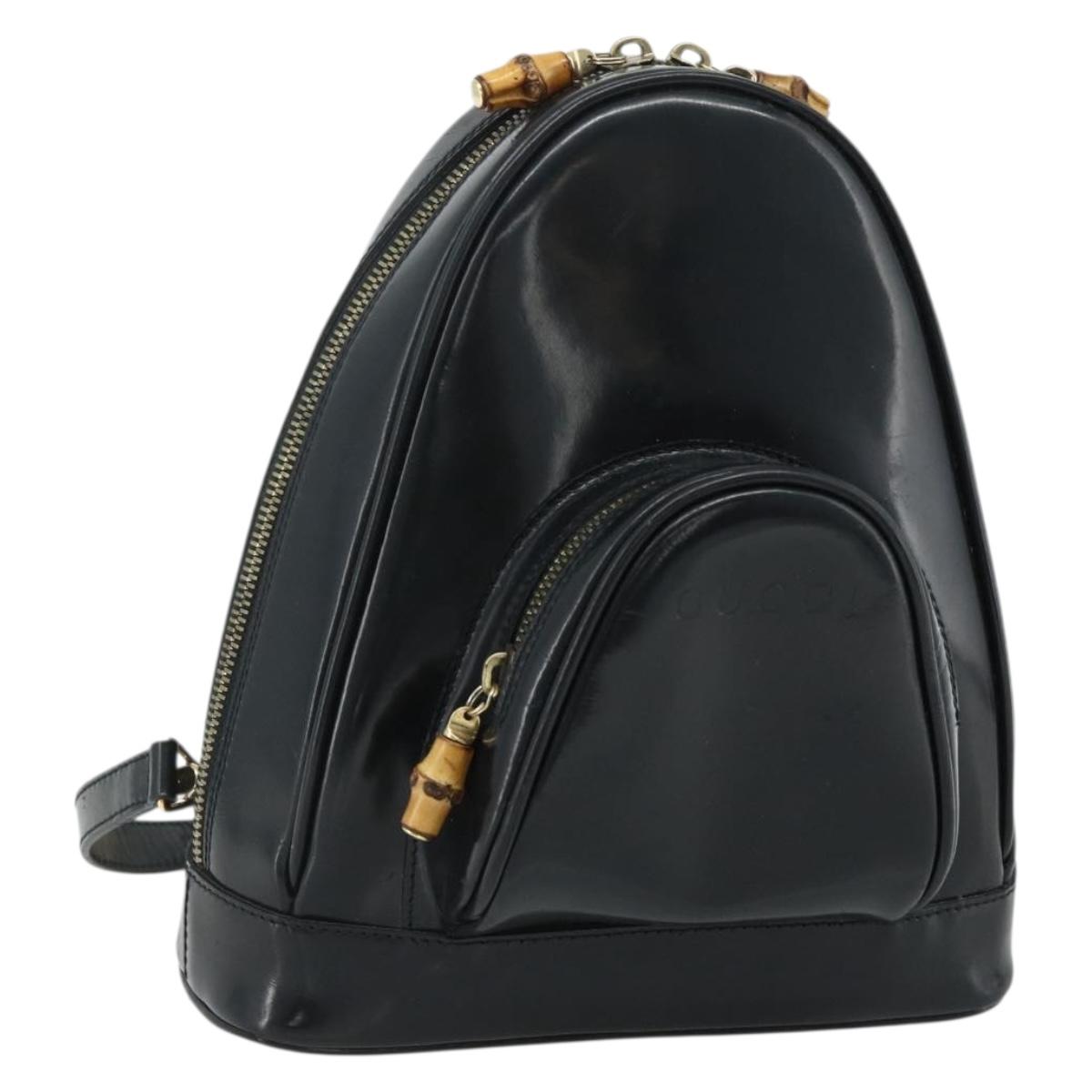 GUCCI Bamboo Shoulder Bag Patent Leather Black Gold 003 2113 0127 Auth 168840
