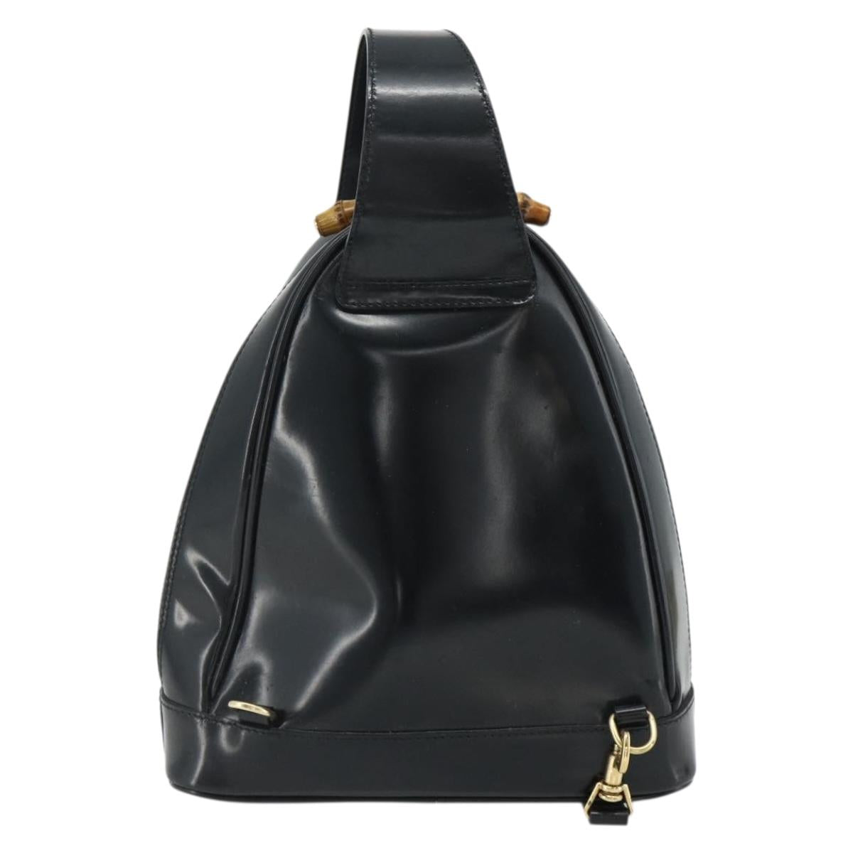 GUCCI Bamboo Shoulder Bag Patent Leather Black Gold 003 2113 0127 Auth 168840