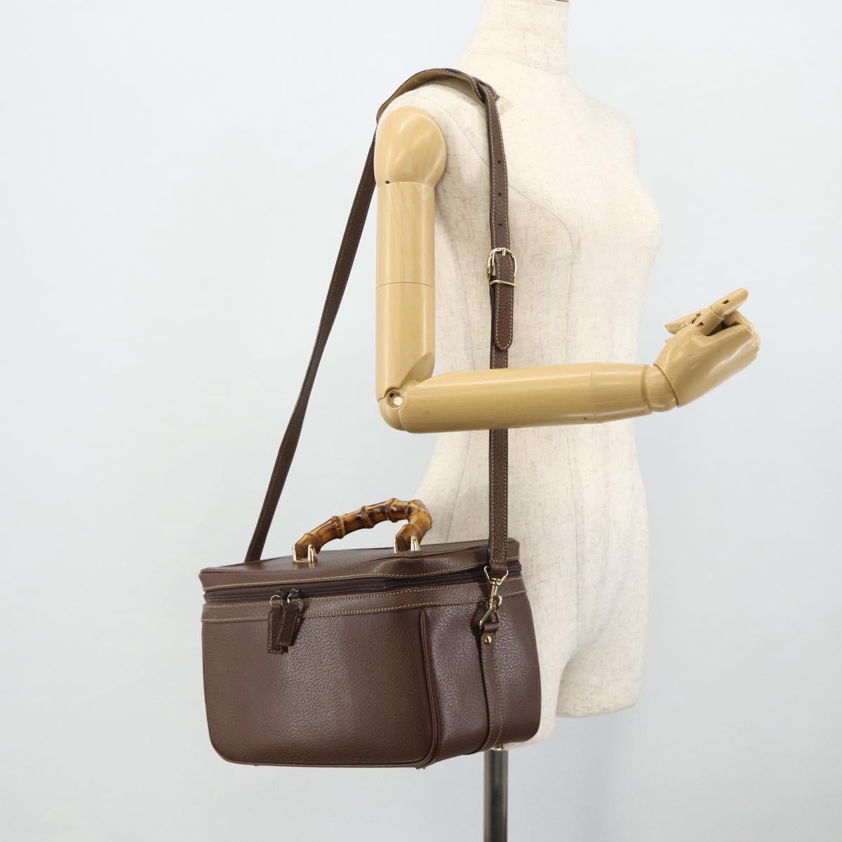 GUCCI Bamboo Hand Bag Leather 2way Brown Gold 013 2122 2491 Auth 168841