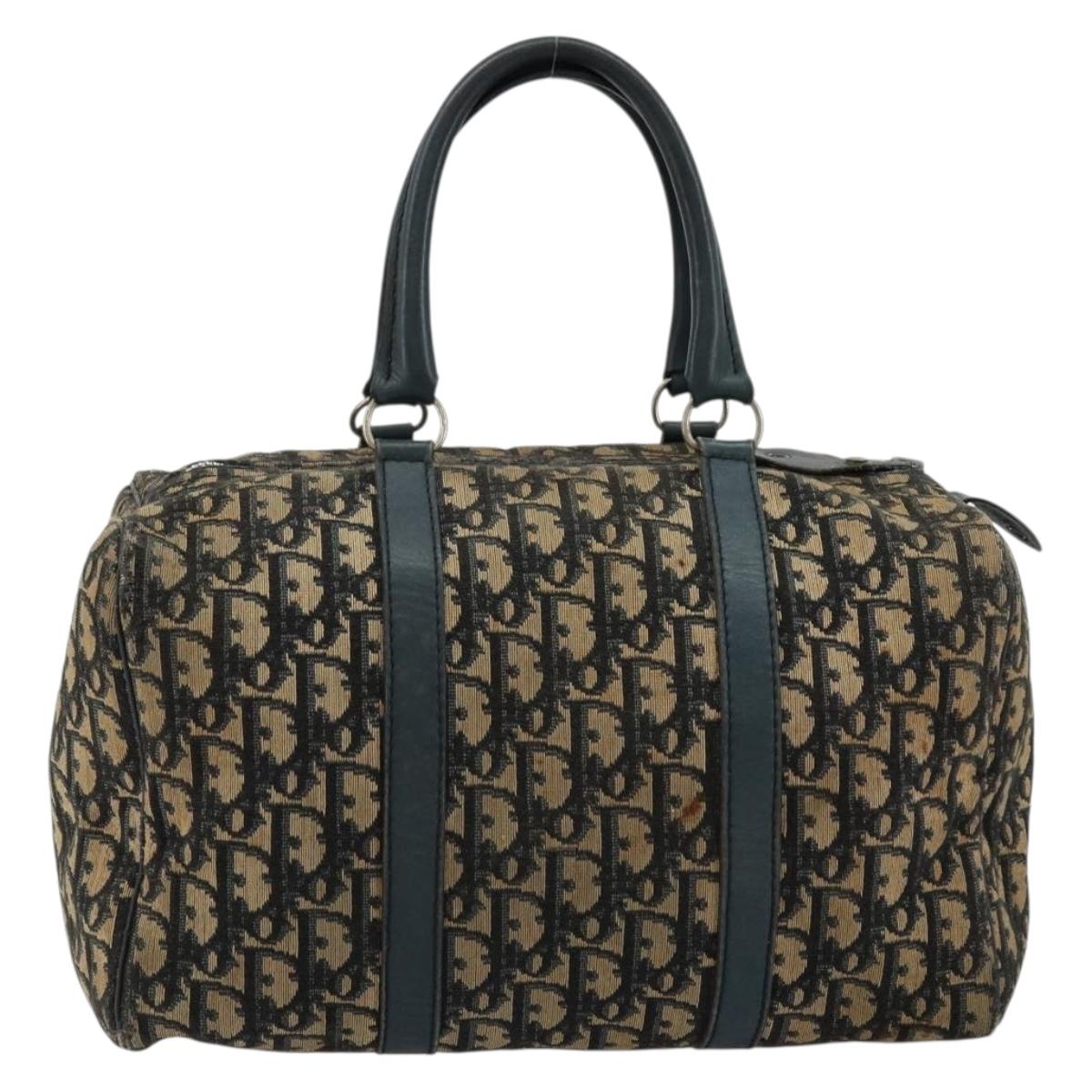 Christian Dior Trotter Canvas Hand Bag Navy Silver Auth 168844