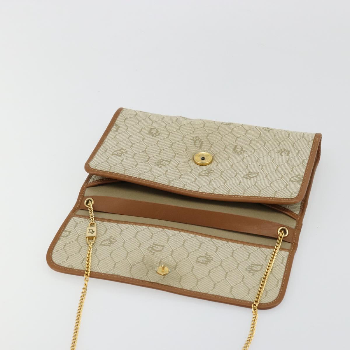 Christian Dior Honeycomb Canvas Shoulder Bag Beige Gold Auth 168850