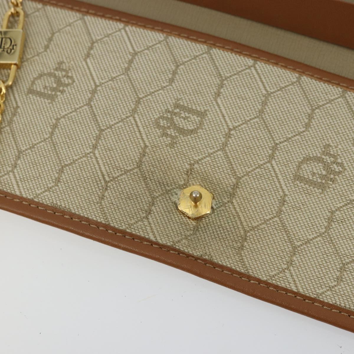 Christian Dior Honeycomb Canvas Shoulder Bag Beige Gold Auth 168850