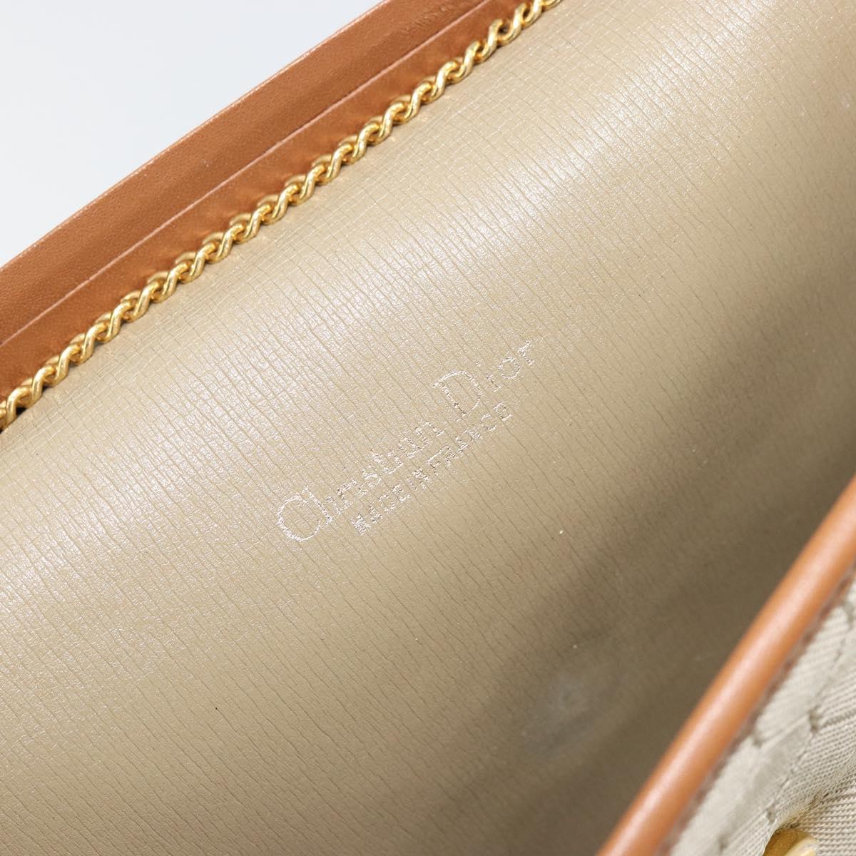 Christian Dior Honeycomb Canvas Shoulder Bag Beige Gold Auth 168850