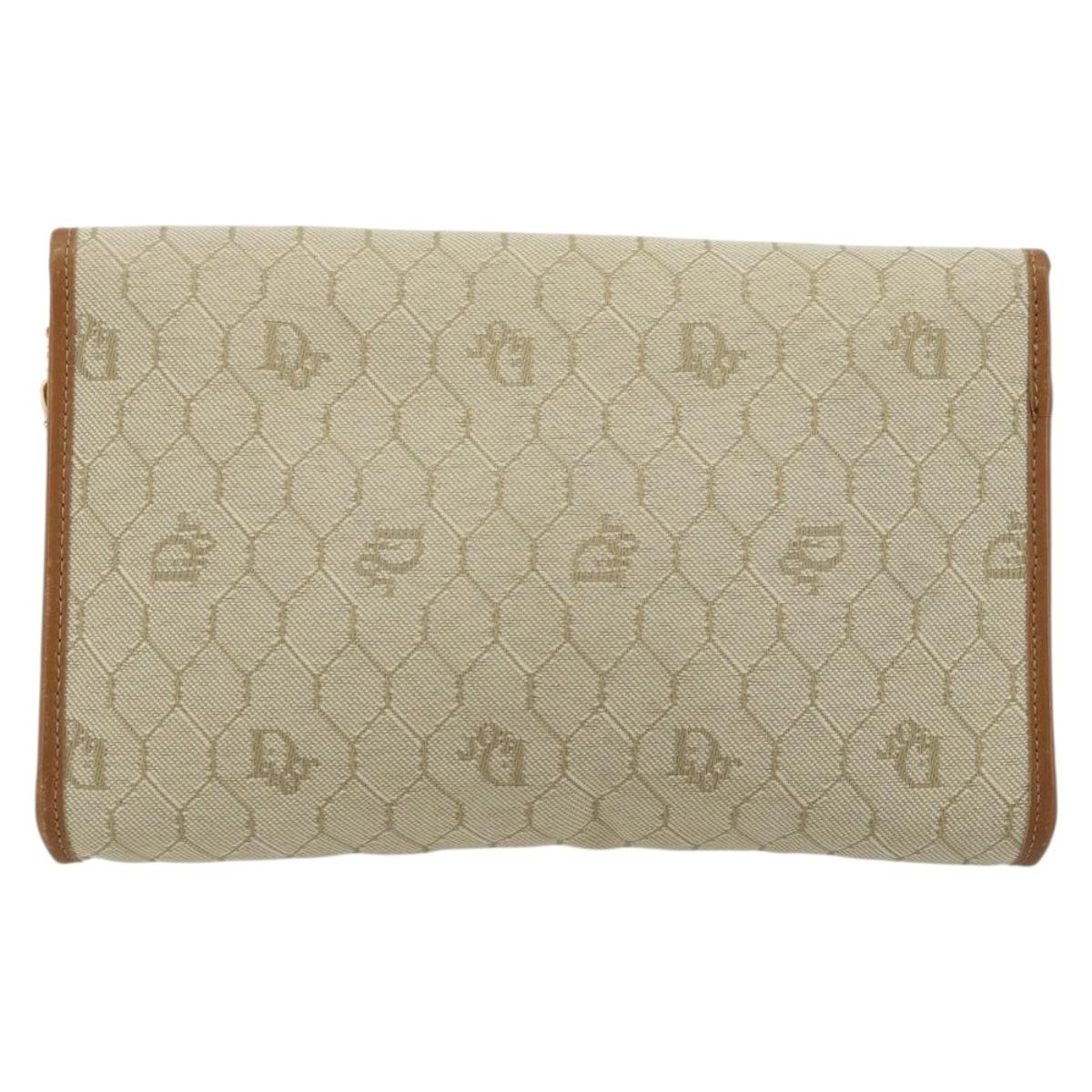 Christian Dior Honeycomb Canvas Shoulder Bag Beige Gold Auth 168850