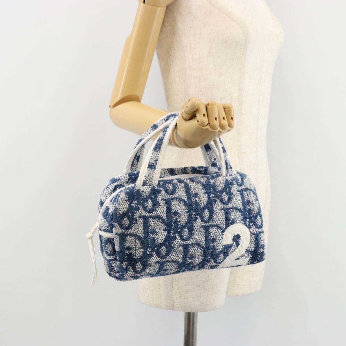 Christian Dior Trotter Canvas Hand Bag Pile Blue Auth 168851A