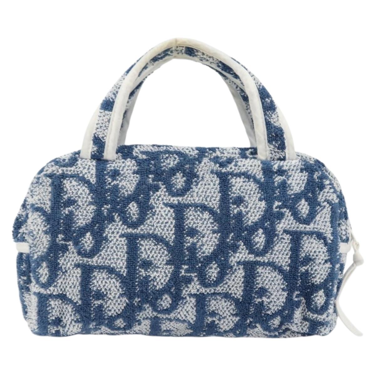 Christian Dior Trotter Canvas Hand Bag Pile Blue Auth 168851A