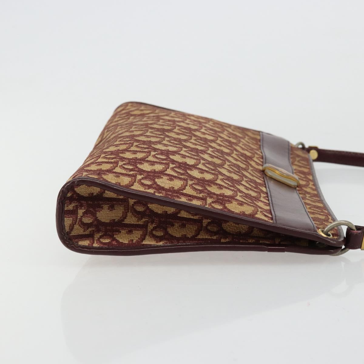 Christian Dior Trotter Canvas Shoulder Bag Red Gold Auth 168852