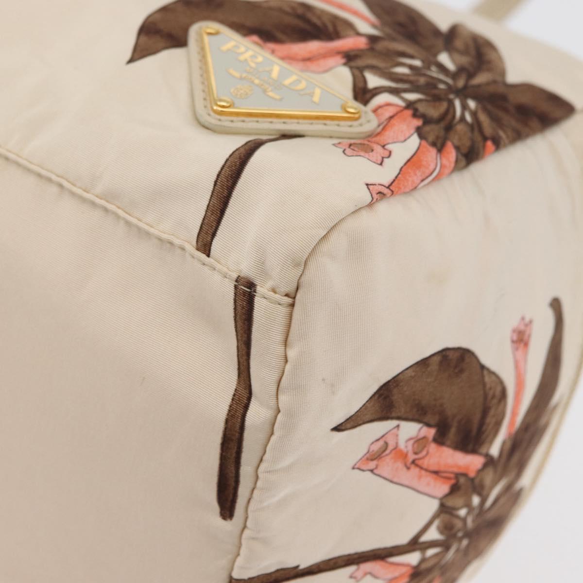 PRADA Hand Bag Nylon Beige Gold Auth 168855A