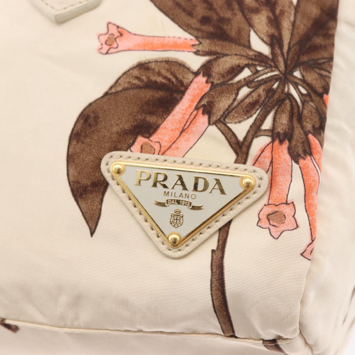 PRADA Hand Bag Nylon Beige Gold Auth 168855A