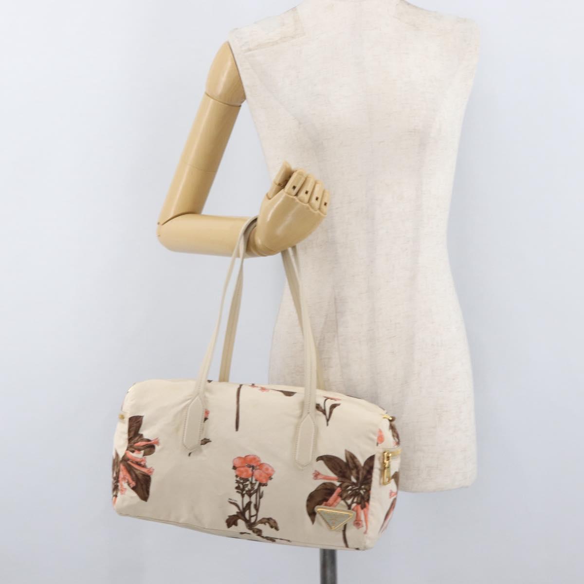 PRADA Hand Bag Nylon Beige Gold Auth 168855A
