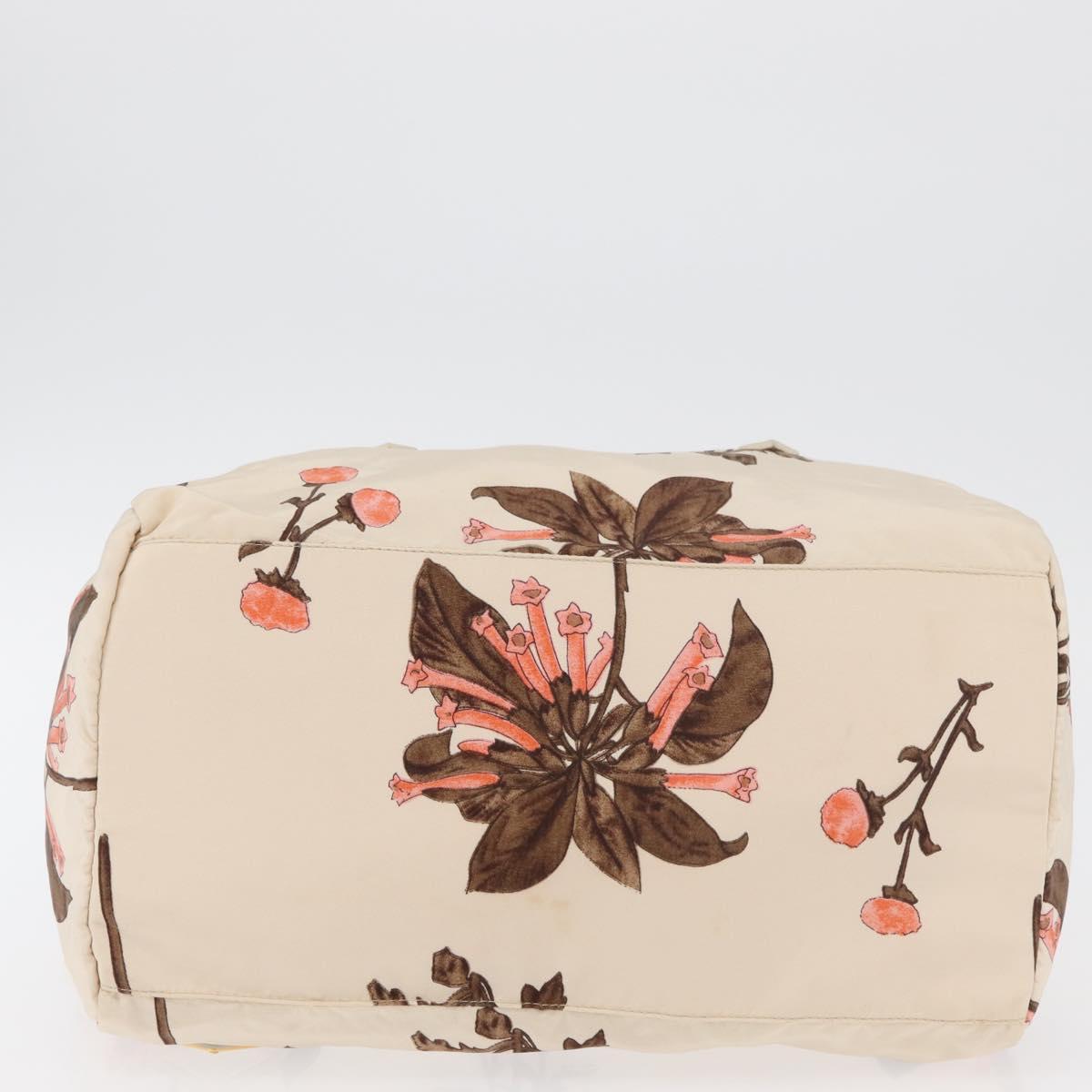 PRADA Hand Bag Nylon Beige Gold Auth 168855A