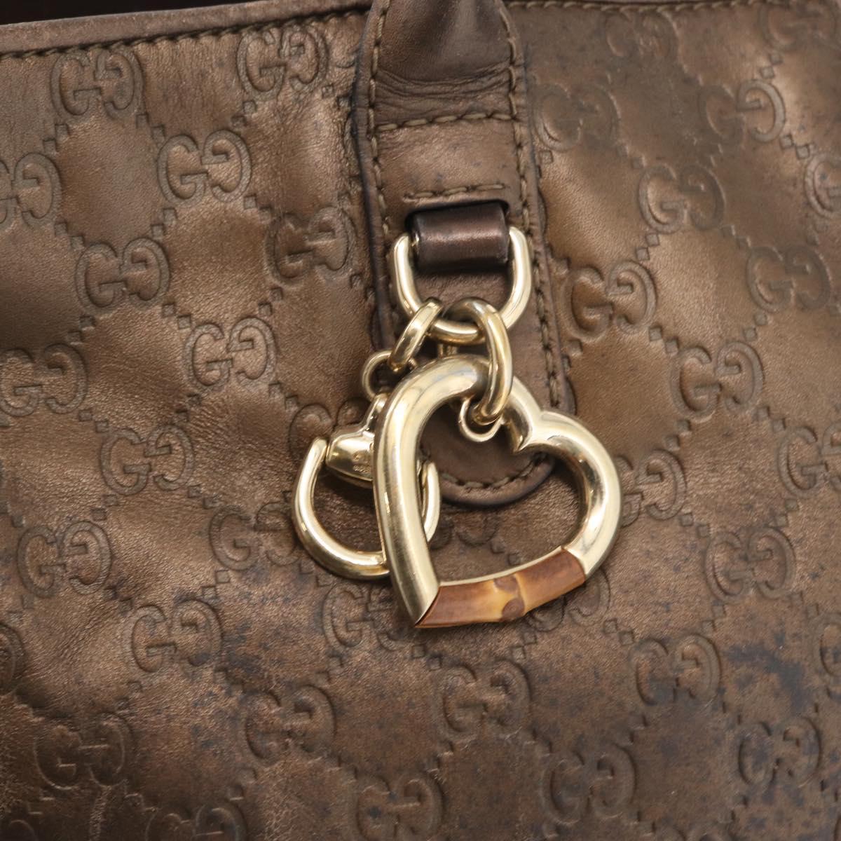 GUCCI GG Canvas Guccissima Bamboo Bag Leather Brown Gold 269956 Auth 168862A