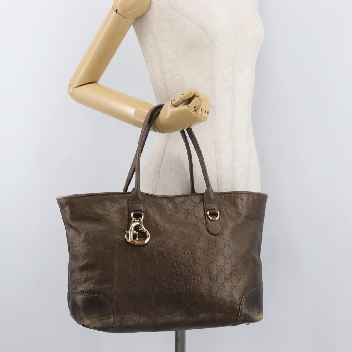 GUCCI GG Canvas Guccissima Bamboo Bag Leather Brown Gold 269956 Auth 168862A
