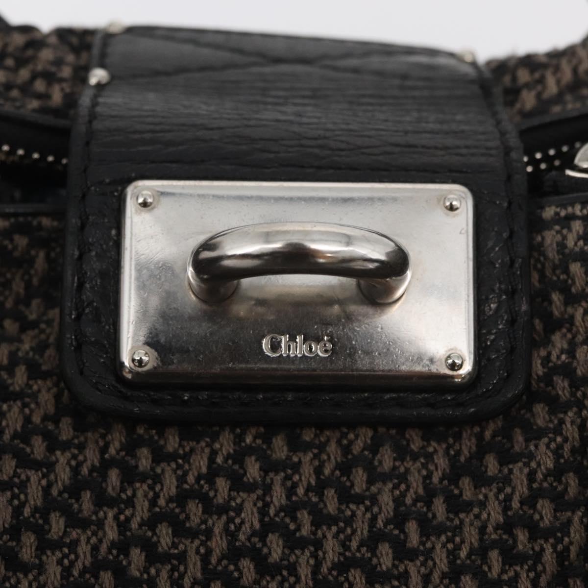 Chloe Paddington Hand Bag Canvas Black Brown Silver Auth 168864A