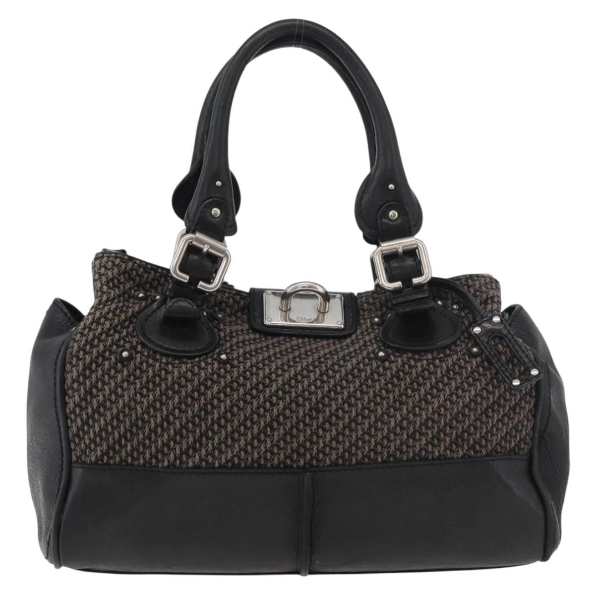 Chloe Paddington Hand Bag Canvas Black Brown Silver Auth 168864A