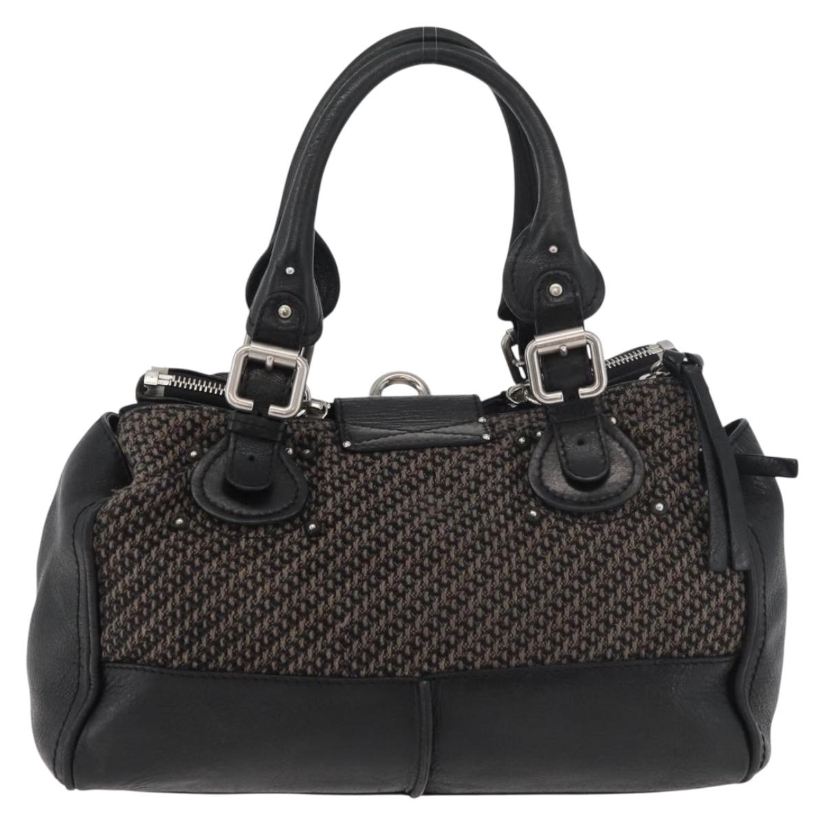 Chloe Paddington Hand Bag Canvas Black Brown Silver Auth 168864A