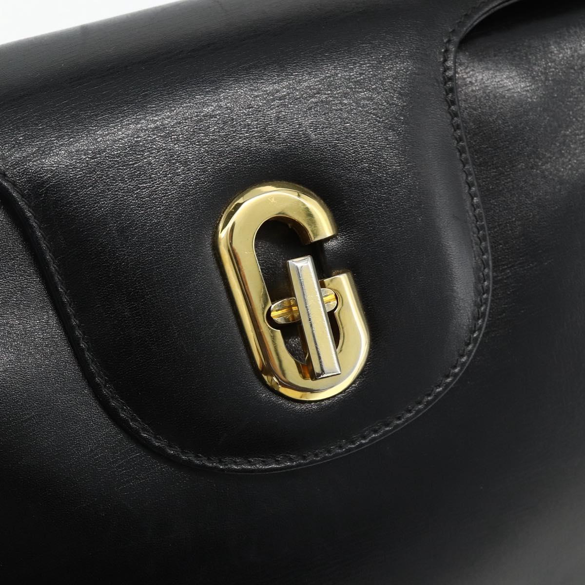 GUCCI Shoulder Bag Leather Black Gold Auth 168865A