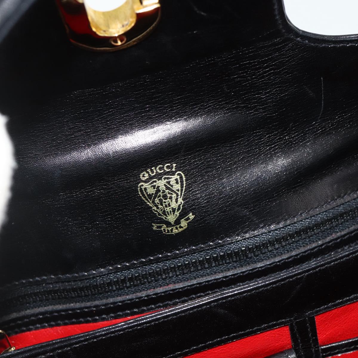 GUCCI Shoulder Bag Leather Black Gold Auth 168865A