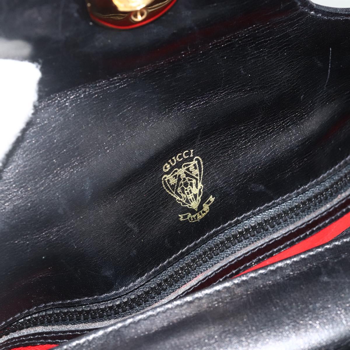 GUCCI Shoulder Bag Leather Black Gold Auth 168865A