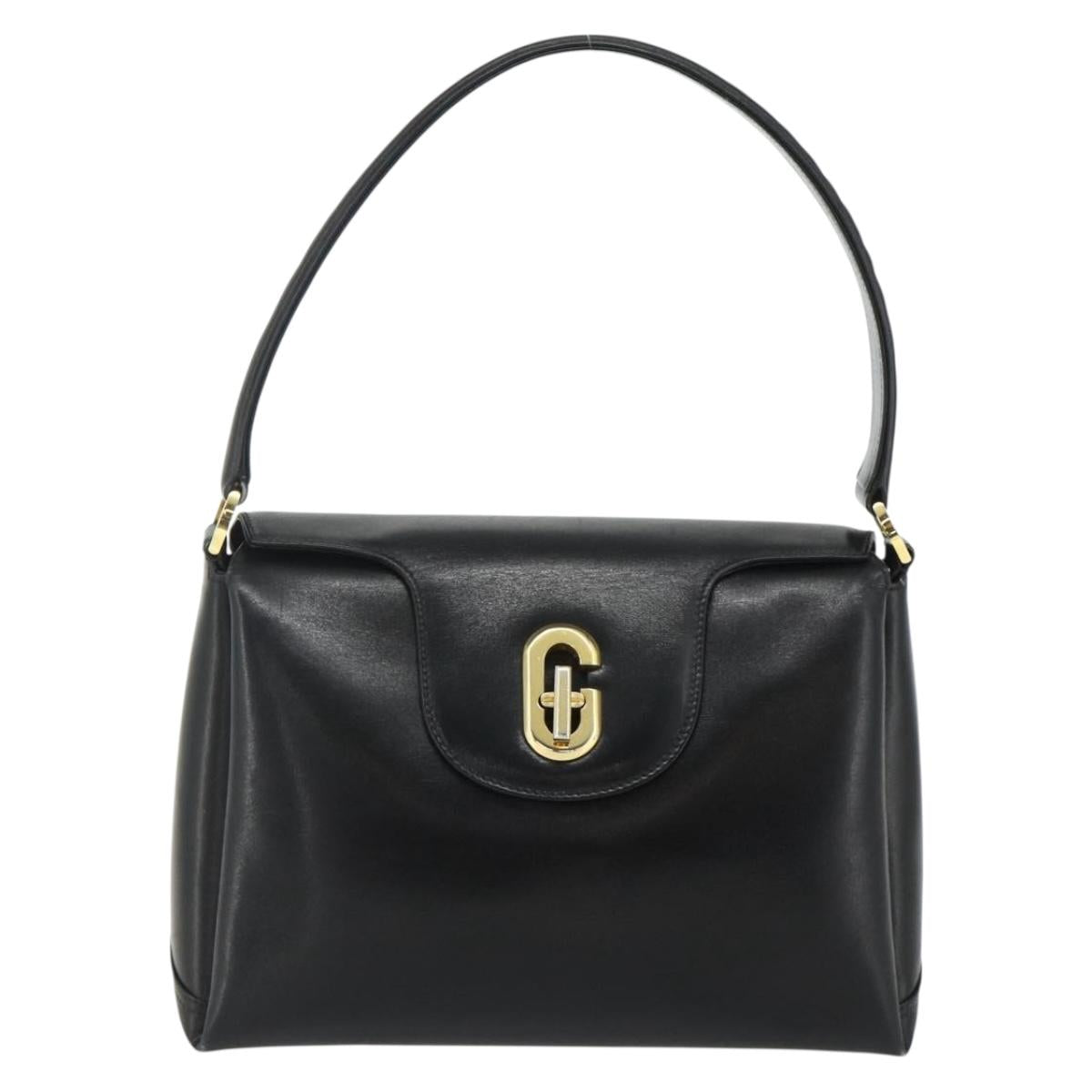 GUCCI Shoulder Bag Leather Black Gold Auth 168865A