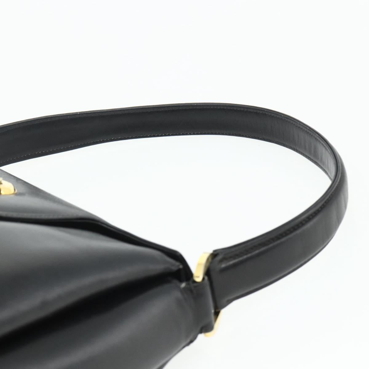 GUCCI Shoulder Bag Leather Black Gold Auth 168865A