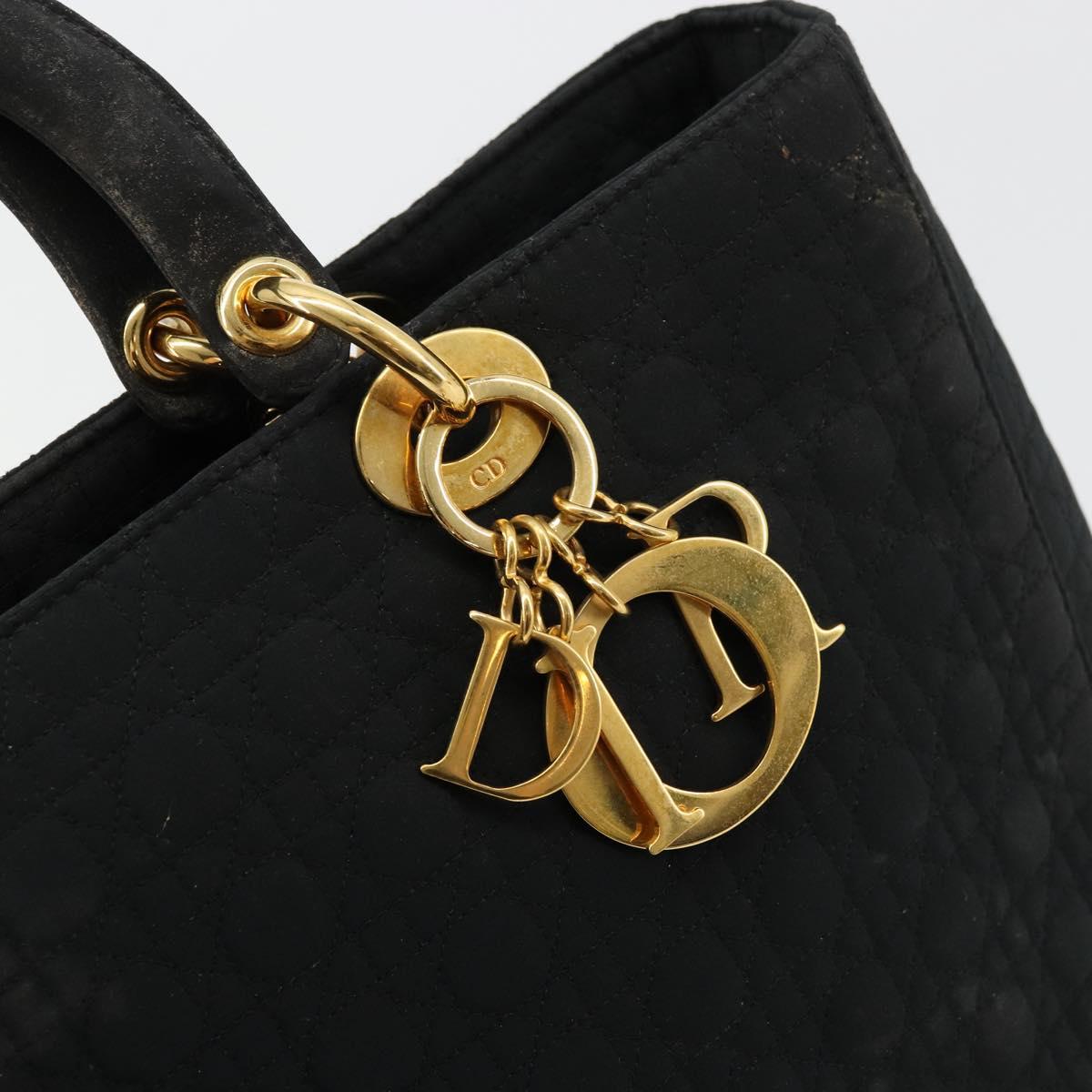 Christian Dior Lady Dior Hand Bag Black Gold Auth 168872