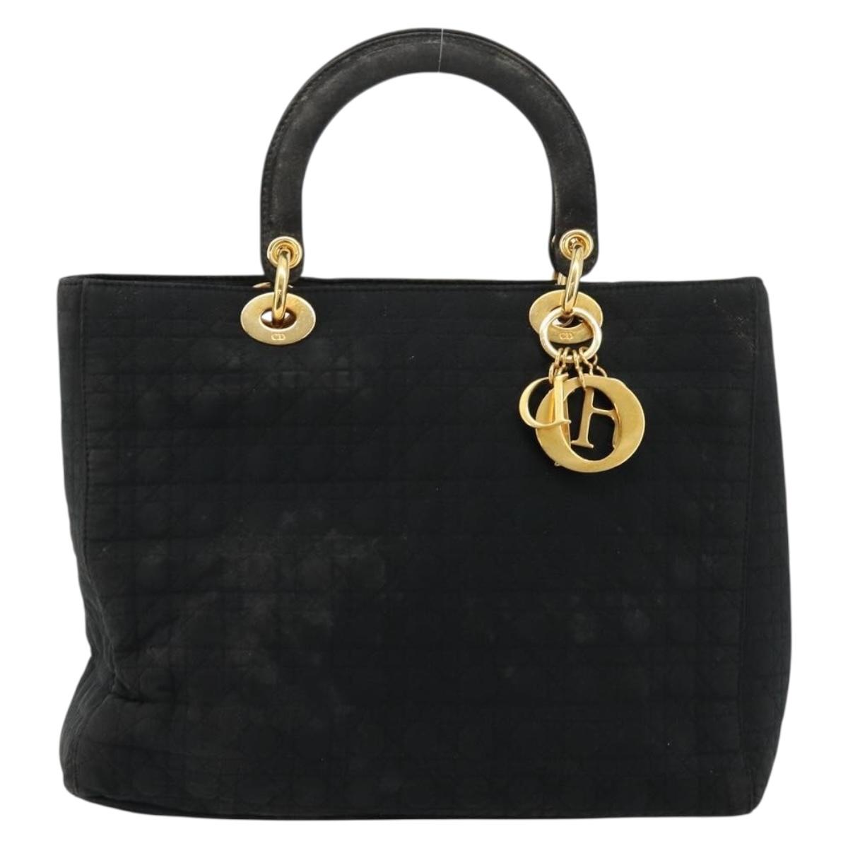 Christian Dior Lady Dior Hand Bag Black Gold Auth 168872