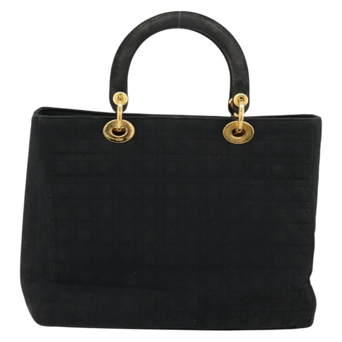 Christian Dior Lady Dior Hand Bag Black Gold Auth 168872
