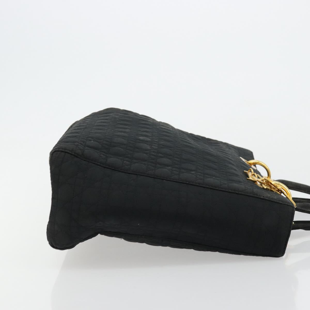 Christian Dior Lady Dior Hand Bag Black Gold Auth 168872