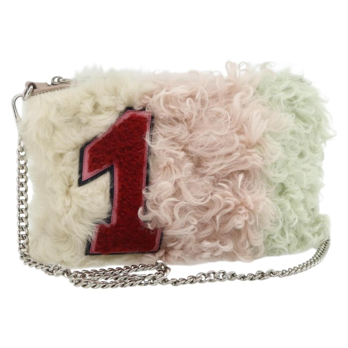 Miu Miu Chain Shoulder Bag Fur Pink White Green Auth 168873A