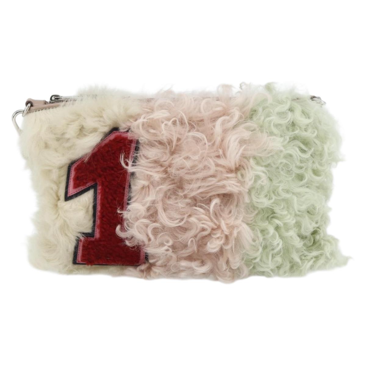Miu Miu Chain Shoulder Bag Fur Pink White Green Auth 168873A