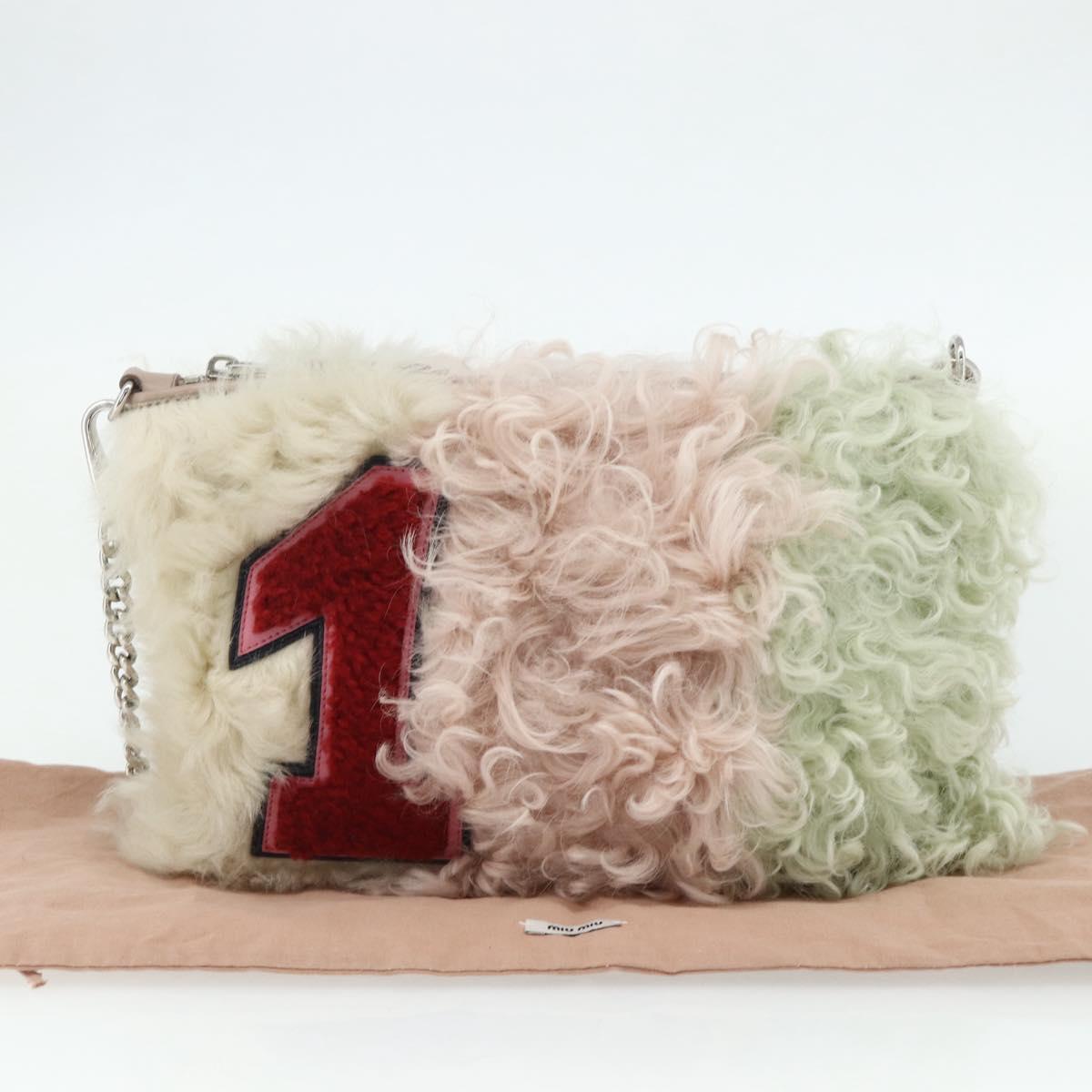 Miu Miu Chain Shoulder Bag Fur Pink White Green Auth 168873A